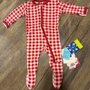 Kickee Pants Red and White Checkered Footie